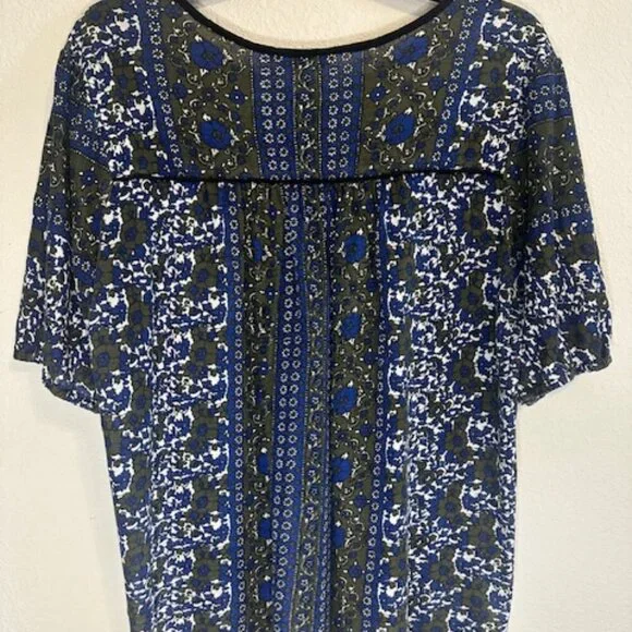 Lucky Linen Blend Peasant Top Blue‎ Green - Picture 2 of 5